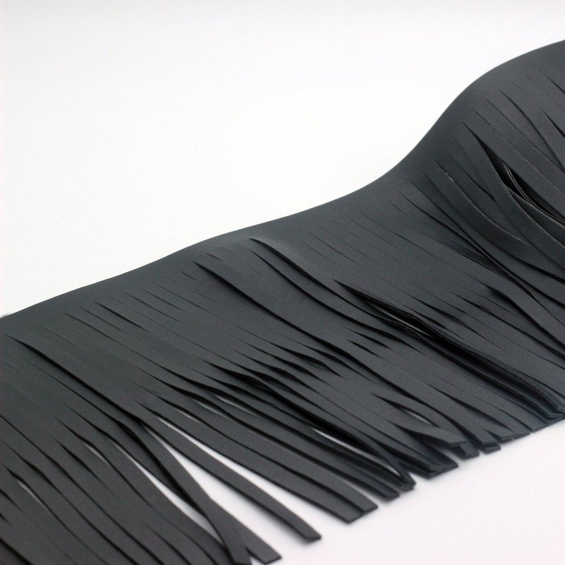 Zthread Brazil Faux Leather Fringe Trims 6" Wide Black Color for Extender Garments Bags Sewing & Craft Supply (1 Yard) - Image 4